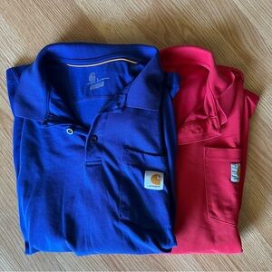 Carhartt large red blue button collared polo workwear short sleeve casual